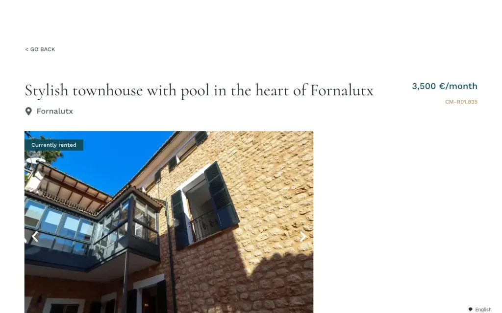 Ficha de una casa con piscina en Fornalutx en la web de Casas Mallorca, con precio, referencia y fotos