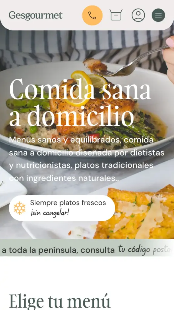 Portada de Gesgourmet en el móvil: comida sana a domicilio, siempre platos frescos y sin congelar