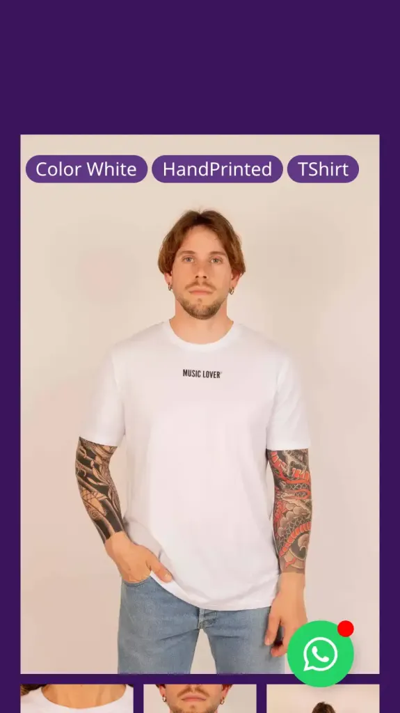 Ficha de una camiseta de Music Lover Brand en el móvil