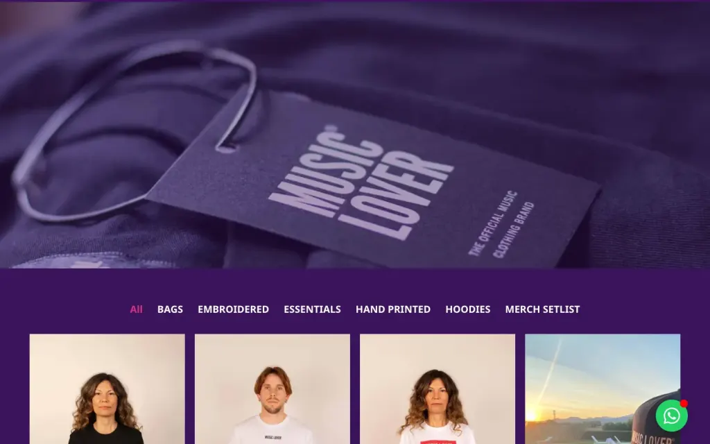 Tienda online de Music Lover Brand con las categorías de ropa y accesorios