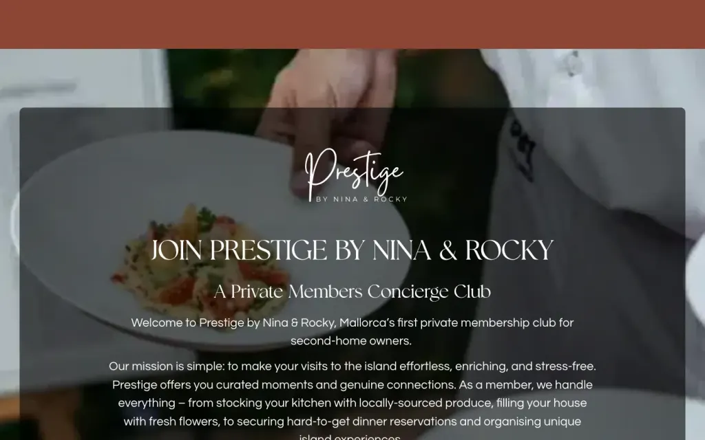 Página del club privado Prestige de Nina & Rocky, conserjería y servicios de mayordomo en Mallorca