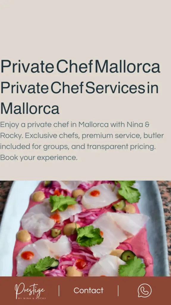 Página del servicio de chef privado en Mallorca de Nina & Rocky en el móvil