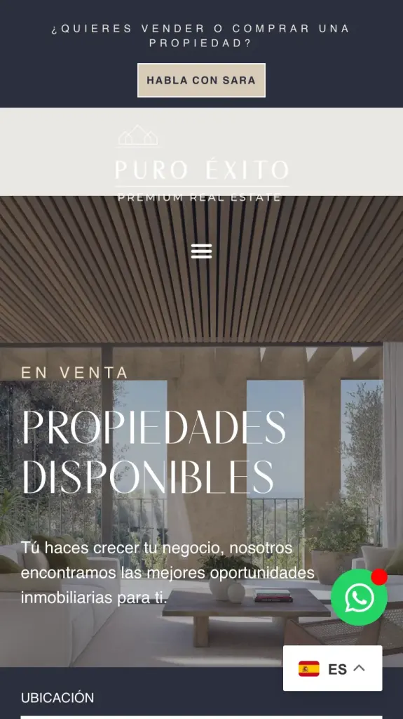 Página de propiedades disponibles de Puro Éxito en el móvil